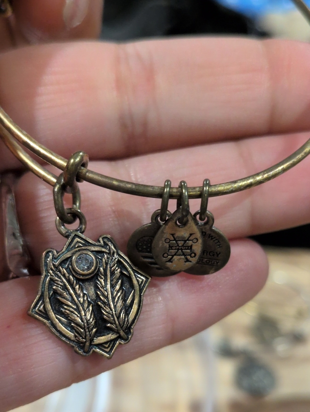 Alex and Ani Bronze-Tone Feather Charm Bangle Bracelet